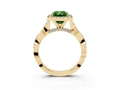Fancy Green Radiant Cut Diamond Halo Twist Band Solitaire Ring Set in Yellow gold with Prong Setting