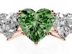 Fancy Green Heart Cut Diamond Three-Stone Ring Set in Rose gold with Textured Band