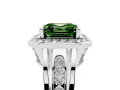 Fancy Green Asscher Cut Diamond Halo Ring Set in White gold with Pavé and Bezel Accent Split Shank