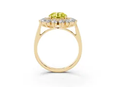 Fancy Yellow Round Cut Diamond Floral Double Halo Ring Set in Yellow gold with Round Petals