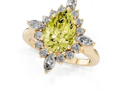 Fancy Yellow Pear Cut Diamond Cluster Halo Ring Set in Yellow gold with Marquise and Round Accents