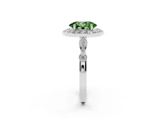 Fancy Green Oval Cut Diamond Halo Engagement Ring Set in Silver with Twisted Band and Prong Setting