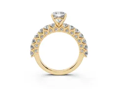 Cushion Cut Diamond Solitaire Ring Set in Yellow gold with Shared Prong Pavé Band