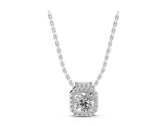 Round Diamond Halo Pendant Set in Silver with Prong-Set Center and Halo