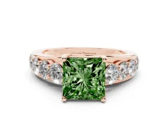 Fancy Green Princess Cut Diamond Pavé Engagement Ring Set in Rose gold with Prong Setting