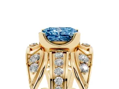 Fancy Blue Radiant Cut Diamond Art Deco Ring Set in Yellow gold with Pavé Split Shank