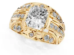 Radiant Cut Diamond Art Deco Ring Set in Yellow gold with Pavé Split Shank
