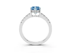 Fancy Blue Cushion Cut Diamond Solitaire Engagement Ring Set in Silver with Pavé Band and Prong Setting