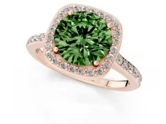 Fancy Green Round Cut Diamond Halo Engagement Ring Set in Rose gold with Round Pavé Shoulders and Heart Gallery