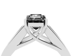 Fancy Black Emerald Cut Diamond Solitaire Ring Set in White gold with Channel-Set Accent Stones and Prong Setting