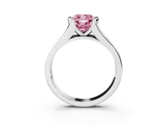Fancy Pink Cushion Cut Diamond Bezel-Set Solitaire Ring Set in Platinum with Channel-Set Band