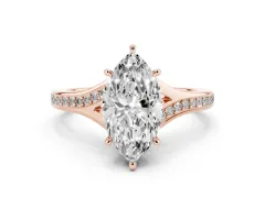 Marquise Cut Diamond Solitaire Ring Set in Rose gold with Pavé Accent Band and Classic Prong Setting
