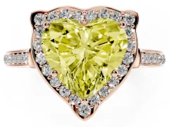 Fancy Yellow Heart Cut Diamond Halo Ring Set in Rose gold with Pavé-Lined Shoulders and Prong Setting