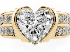 Heart Cut Diamond Wide Channel Set Band Ring Set in Yellow gold with Bezel Setting