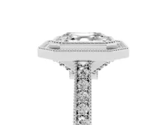 Asscher Cut Diamond Halo Milgrain Pavé Band Ring Set in White gold with Prong Setting
