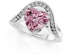 Fancy Pink Heart Cut Diamond Solitaire Engagement Ring Set in White gold with Pavé Shoulders