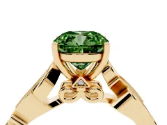 Fancy Green Cushion Cut Diamond Vine Band Solitaire Ring Set in Yellow gold with Milgrain Prong Setting