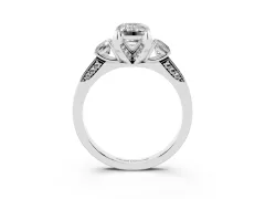 Emerald Cut Diamond Three-Stone Ring Set in White gold with Pavé Band and Smaller Side Stones