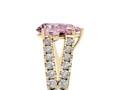 Fancy Pink Pear Cut Diamond Split Shank Pavé Engagement Ring Set in Yellow gold with Prong-Held Center Stone