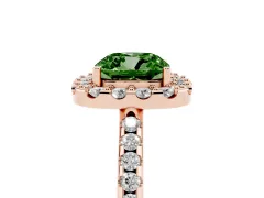 Fancy Green Cushion Cut Diamond Pavé Halo Ring Set in Rose gold with Prong Setting