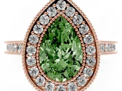 Fancy Green Pear Cut Diamond Halo Milgrain Pavé Band Ring Set in Rose gold with Prong Setting
