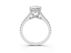 Princess Cut Diamond Solitaire Ring Set in White gold with Brilliant Pavé Band and Prong Setting