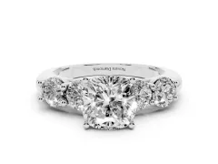 Cushion Cut Diamond Five-Stone Prong Set Ring Set in White gold with Classic Band