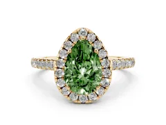 Fancy Green Pear Cut Diamond Halo Pavé Engagement Ring Set in Yellow gold with Prong Setting