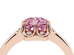 Fancy Pink Cushion Cut Diamond Round Cluster Halo Ring Set in Rose gold with Solitaire Band and Prong Setting
