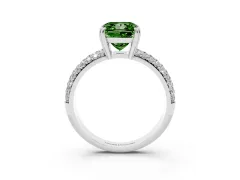 Fancy Green Princess Cut Diamond Solitaire Ring Set in White gold with Multi-Row Round Pavé Band and Prong Setting