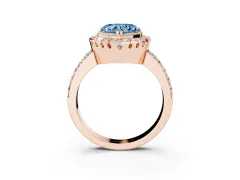 Fancy Blue Heart Cut Diamond Halo Ring Set in Rose gold with Pavé Shank and Prong Setting