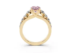 Fancy Pink Oval Cut Diamond Solitaire Ring Set in Yellow gold with Pavé-Set Band and Prong Setting