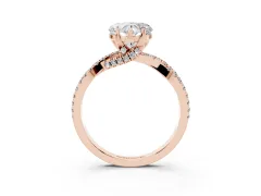 Heart Cut Diamond Twist Pavé Solitaire Engagement Ring Set in Rose gold with Prong Setting