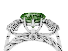 Fancy Green Heart Cut Diamond Three-Stone Ring Set in White gold with Braided Band