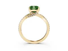 Fancy Green Cushion Cut Diamond Twist Pavé Solitaire Engagement Ring Set in Yellow gold with Prong Setting