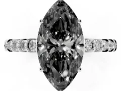 Fancy Black Marquise Cut Diamond Solitaire Engagement Ring Set in Platinum with Pavé Band and Prong Setting