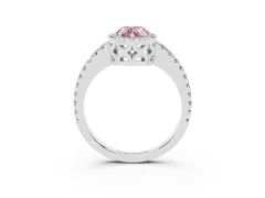 Fancy Pink Pear Cut Diamond Halo Ring Set in Platinum with Pavé Shoulders and Halo-Framed Center