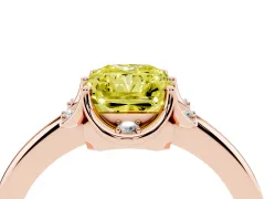 Fancy Yellow Radiant Cut Diamond Round Cluster Halo Ring Set in Rose gold with Solitaire Band and Prong Setting