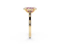 Fancy Pink Round Cut Diamond Cluster Halo Solitaire Ring Set in Yellow gold with Prong Setting