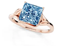 Fancy Blue Princess Cut Diamond Solitaire Ring Set in Rose gold with Polished Twist Band