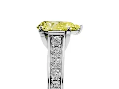 Fancy Yellow Pear Cut Diamond Solitaire Pavé Engagement Ring Set in White gold with Prong Setting