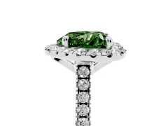 Fancy Green Heart Cut Diamond Cushion Halo Ring Set in Silver with Pavé Band