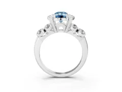 Fancy Blue Emerald Cut Diamond Floral Halo Ring Set in Silver with Shared Prong Band