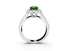Fancy Green Radiant Cut Diamond Halo Ring Set in White gold with Pavé Band and Raised Center Setting