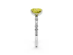 Fancy Yellow Radiant Cut Diamond Solitaire Engagement Ring Set in Platinum with Round Pavé Band and Prong Setting