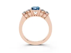 Fancy Blue Radiant Cut Diamond Five-Stone Prong Set Band Ring Set in Rose gold with Polished Band