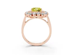 Fancy Yellow Princess Cut Diamond Floral Double Halo Ring Set in Rose gold with Round Petals
