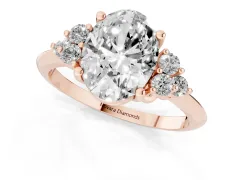 Oval Cut Diamond Cluster Ring Set in Rose gold with Plain Band and Prong Setting