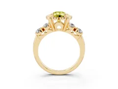 Fancy Yellow Emerald Cut Diamond Floral Halo Ring Set in Yellow gold with Shared Prong Band