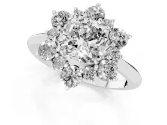 Cushion Cut Diamond Cluster Halo Ring Set in White gold with Solitaire Band and Prong Setting